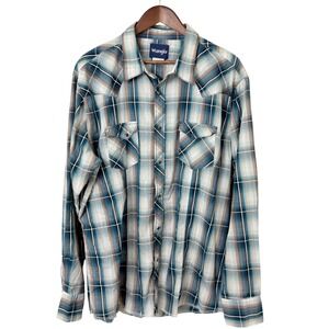 WRANGLER Men Cotton Pearl‎ Snap Shirt Blue Plaid Size 2XL Western Yellowstone